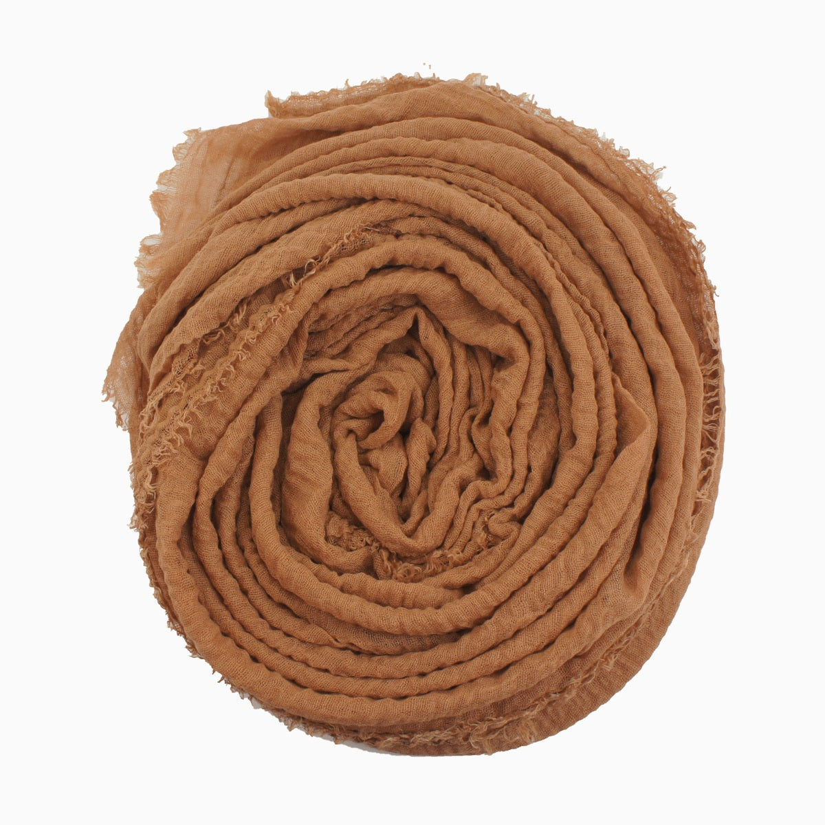 60+ Colours | Crimp/ Crinkle/ Frayed, Scarf Hijab Headwrap Shawl -Caramel