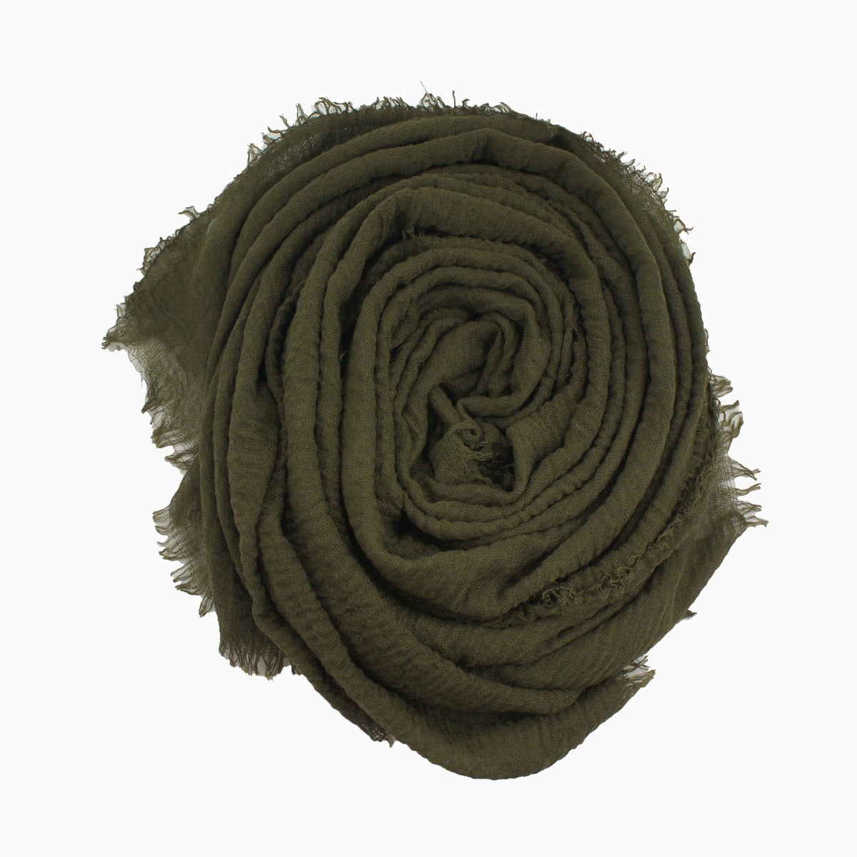 60+ Colours | Crimp/ Crinkle/ Frayed, Scarf Hijab Headwrap Shawl -Olive