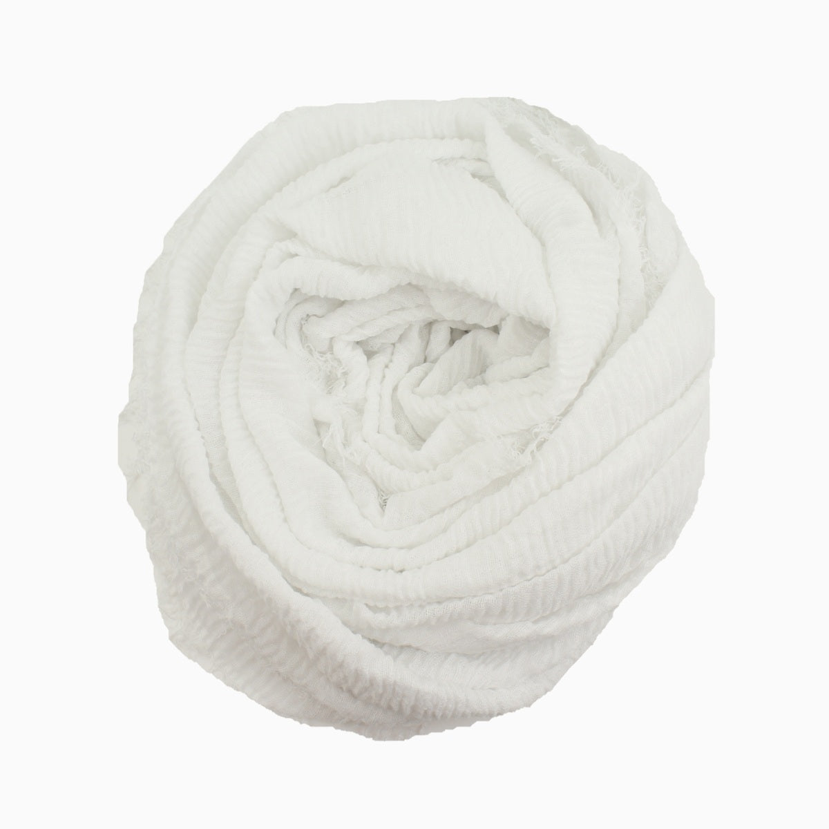 60+ Colours | Crimp/ Crinkle/ Frayed, Scarf Hijab Headwrap Shawl -White