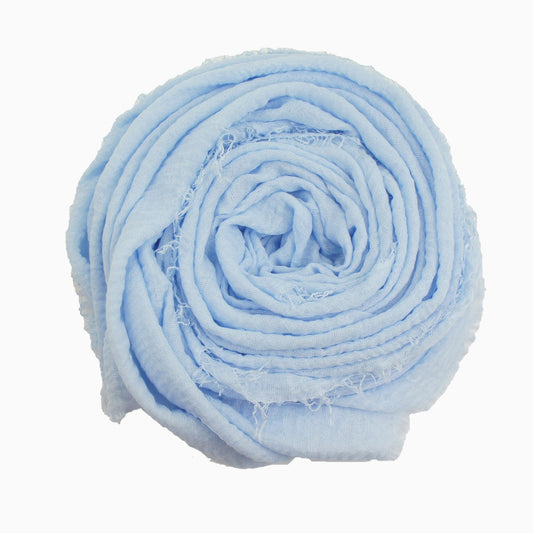 60+ Colours | Crimp/ Crinkle/ Frayed, Scarf Hijab Headwrap Shawl -Baby Blue
