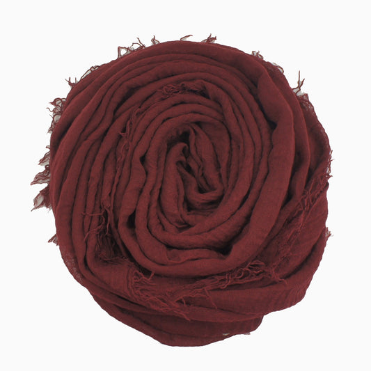 60+ Colours | Crimp/ Crinkle/ Frayed, Scarf Hijab Headwrap Shawl -Berry