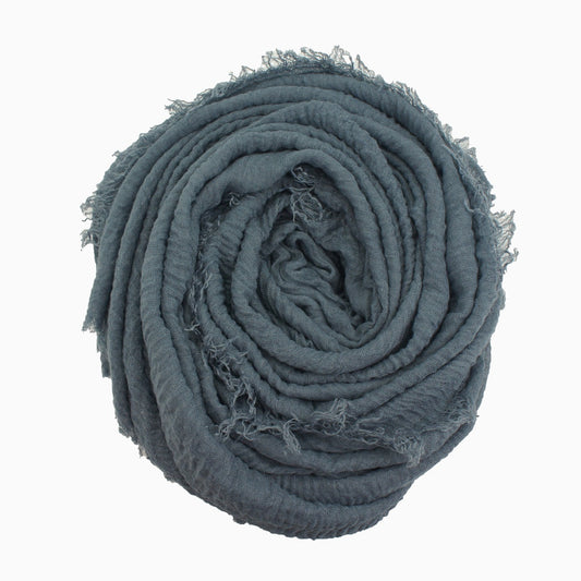 60+ Colours | Crimp/ Crinkle/ Frayed, Scarf Hijab Headwrap Shawl -Blueish Grey