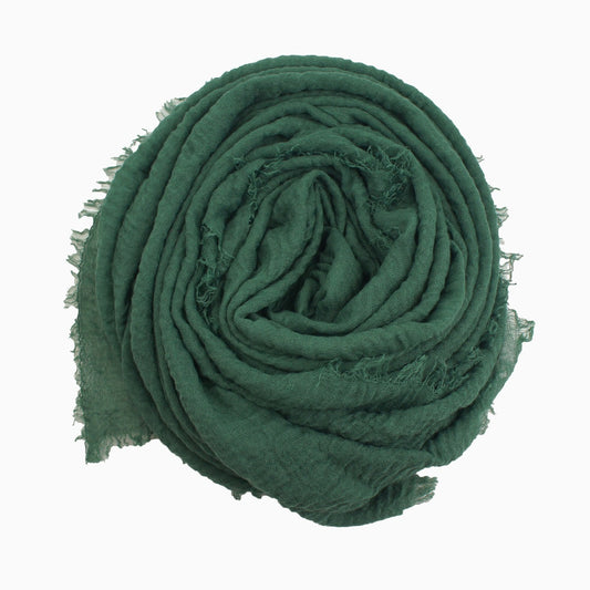 60+ Colours | Crimp/ Crinkle/ Frayed, Scarf Hijab Headwrap Shawl -Bottle Green