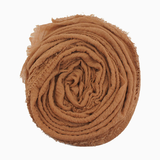 60+ Colours | Crimp/ Crinkle/ Frayed, Scarf Hijab Headwrap Shawl -Caramel