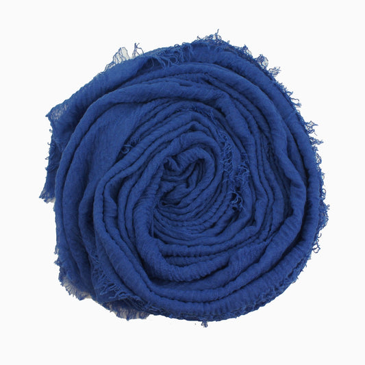 60+ Colours | Crimp/ Crinkle/ Frayed, Scarf Hijab Headwrap Shawl -Cobalt