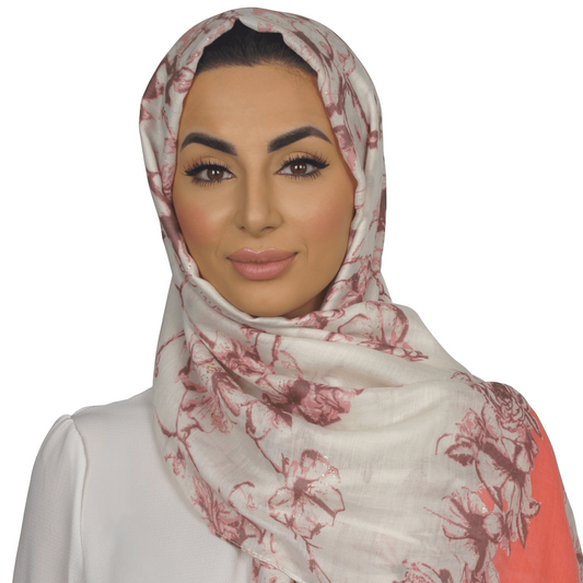 Print/ Pattern Scarf Hijab/ Headwrap Shawl Coral Bouquet
