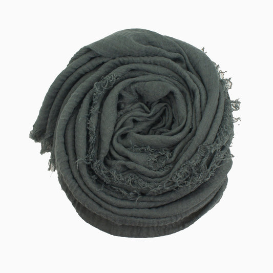 60+ Colours | Crimp/ Crinkle/ Frayed, Scarf Hijab Headwrap Shawl -Dark Grey