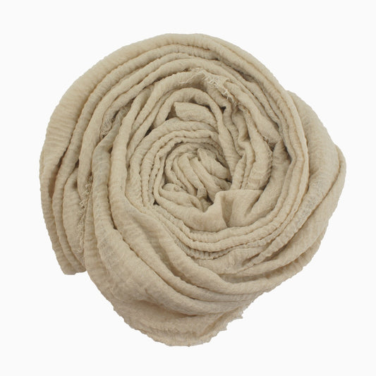 60+ Colours | Crimp/ Crinkle/ Frayed, Scarf Hijab Headwrap Shawl -Dusty Cream