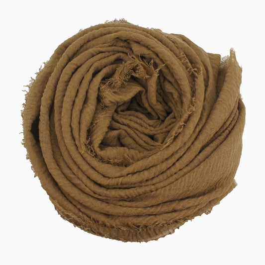 60+ Colours | Crimp/ Crinkle/ Frayed, Scarf Hijab Headwrap Shawl -Golden Beige