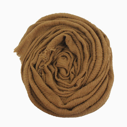 60+ Colours | Crimp/ Crinkle/ Frayed, Scarf Hijab Headwrap Shawl -Golden Brown