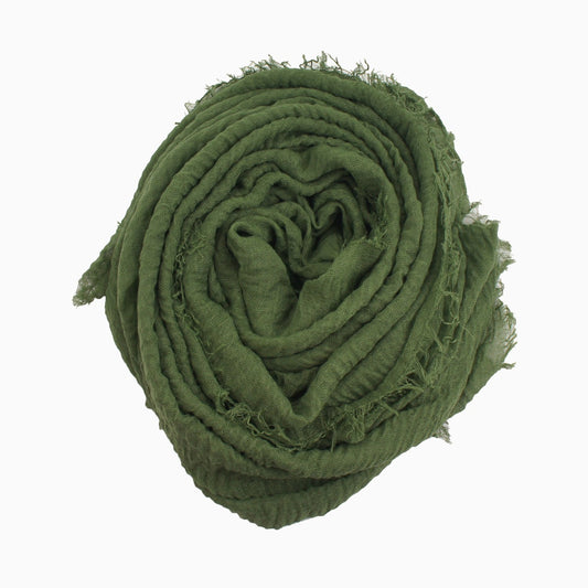 60+ Colours | Crimp/ Crinkle/ Frayed, Scarf Hijab Headwrap Shawl -Green