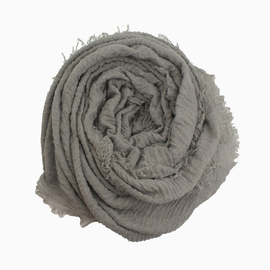 60+ Colours | Crimp/ Crinkle/ Frayed, Scarf Hijab Headwrap Shawl -Grey