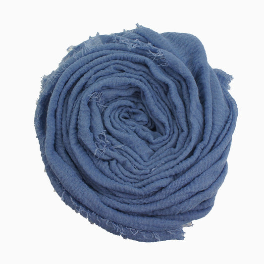 60+ Colours | Crimp/ Crinkle/ Frayed, Scarf Hijab Headwrap Shawl -Jean Blue