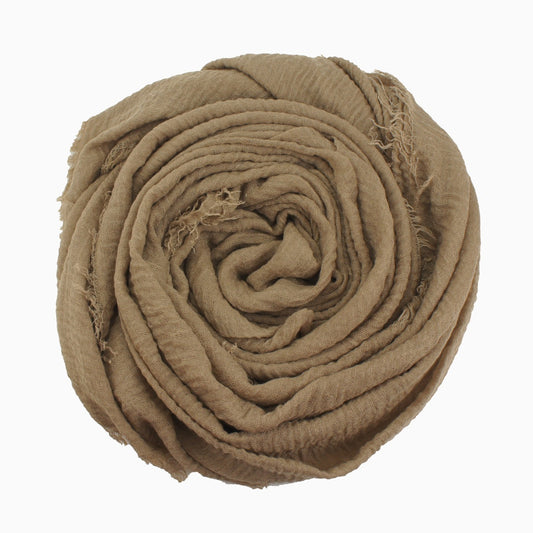 60+ Colours | Crimp/ Crinkle/ Frayed, Scarf Hijab Headwrap Shawl -Latte