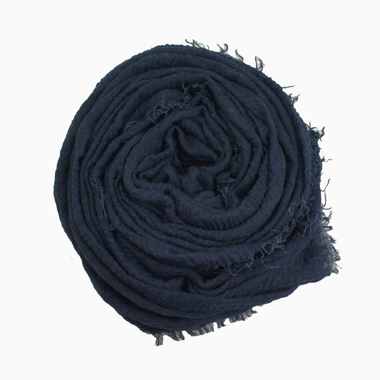 60+ Colours | Crimp/ Crinkle/ Frayed, Scarf Hijab Headwrap Shawl -Navy
