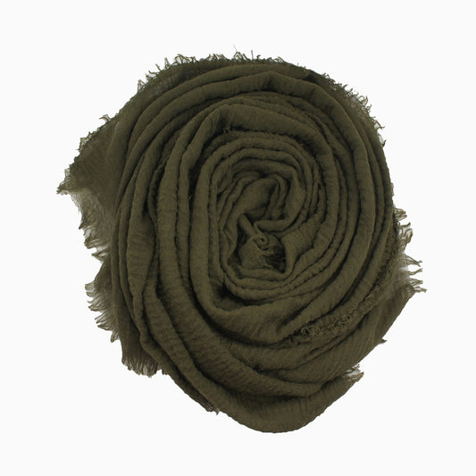 60+ Colours | Crimp/ Crinkle/ Frayed, Scarf Hijab Headwrap Shawl -Olive
