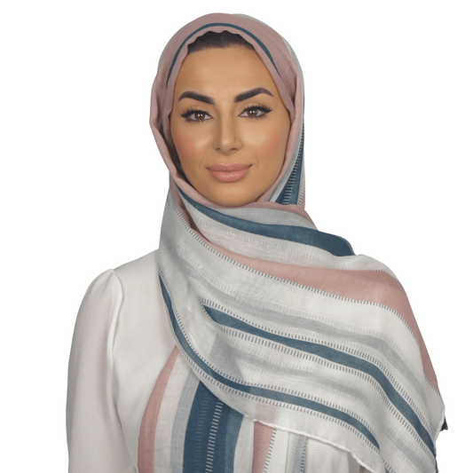 Print/ Pattern Scarf Hijab/ Headwrap Shawl Pink and Navy