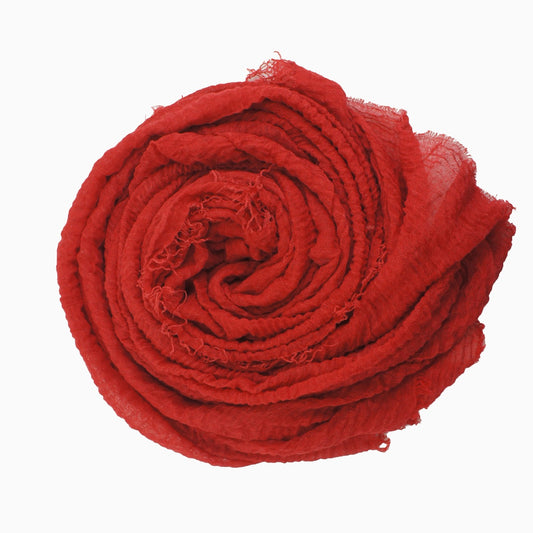 60+ Colours | Crimp/ Crinkle/ Frayed, Scarf Hijab Headwrap Shawl -Red