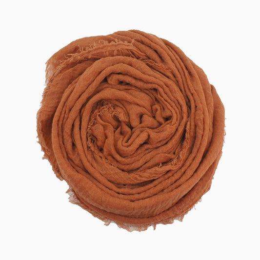 60+ Colours | Crimp/ Crinkle/ Frayed, Scarf Hijab Headwrap Shawl -Rust