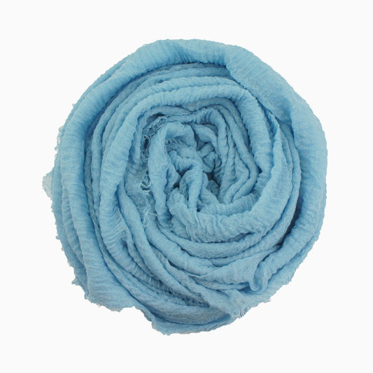 60+ Colours | Crimp/ Crinkle/ Frayed, Scarf Hijab Headwrap Shawl -Sky Blue